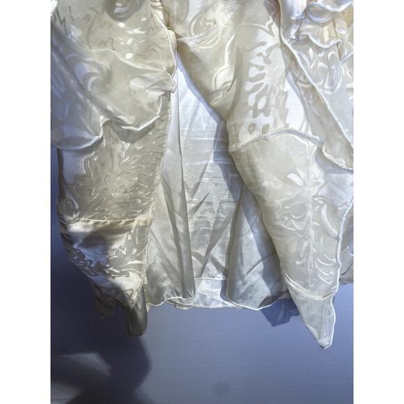 Vintage Betsy & Adam by Linda Bernell Cream Silk Floral Ruffle Formal Dress - Picture 6 of 9